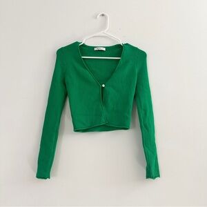 Green Ribbed V-Neck Cardigan